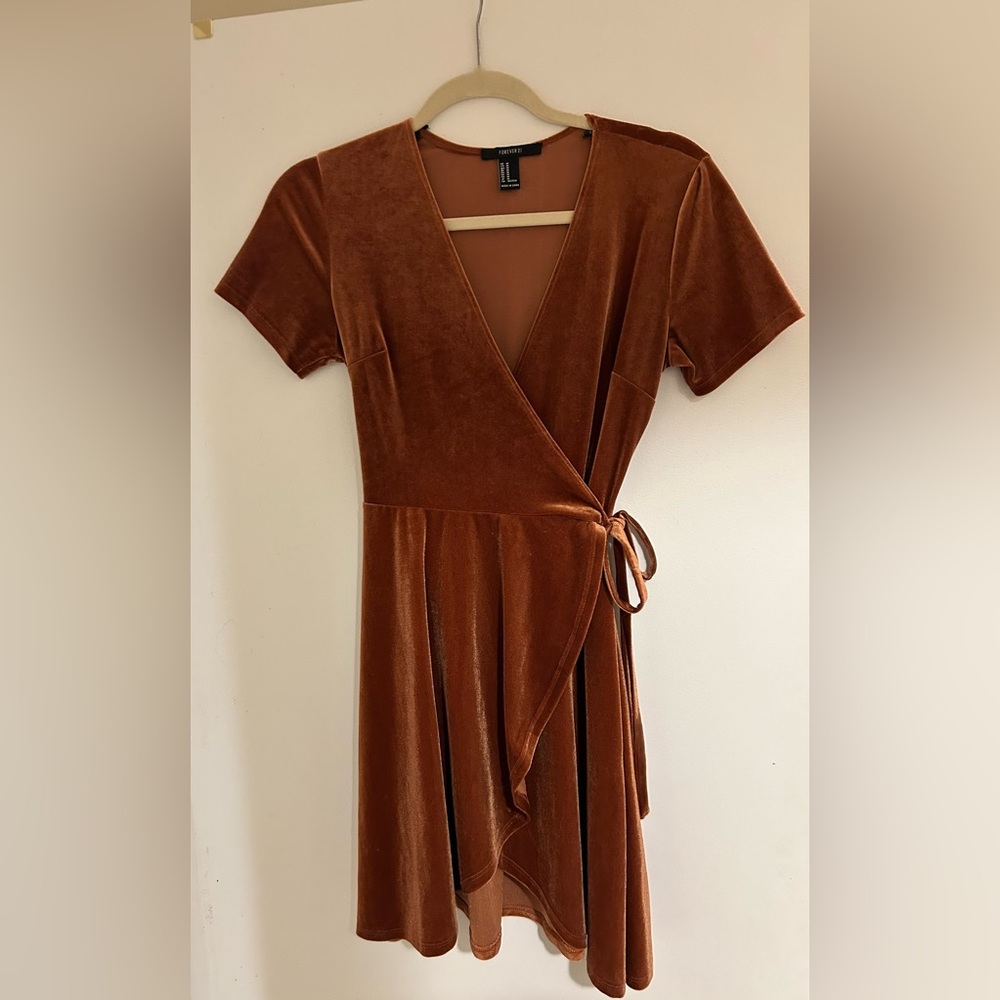 Copper colored velvet wrap dress